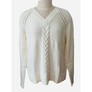 Old Navy Women XL Ivory Cable Knit V-Neck Pullover Sweater   NEW WITH TAG